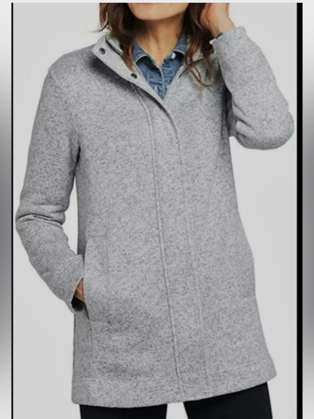 Lands' End Women’s Light Gray Sweater Jacket Size XL (18)